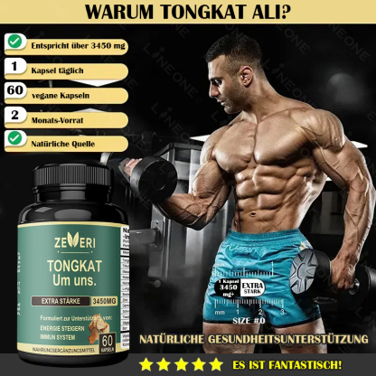 Zeveri Tongkat Ali- und Horny Goat Weed-Kapseln, 120 Kapseln, mit Maca, Ginseng und Tribulus. Pflanzliche Mischung zur Unterstützung von Energie, Ausdauer und Vitalität, für Männer, 2-Monats-Vorrat.