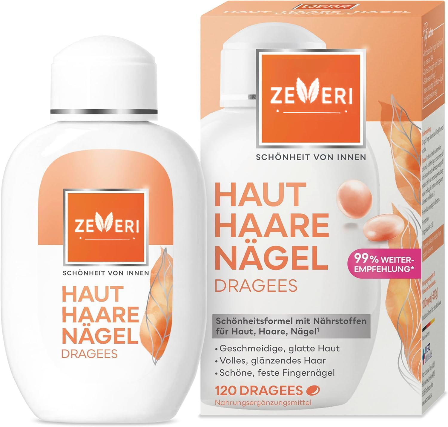 Zeveri Haut Haare Nägel Dragees – Nahrungsergänzungsmittel mit 13 Mikro-Nährstoffen für strahlende Haut, glänzendes Haar und feste Fingernägel – 1 x 120 Dragees