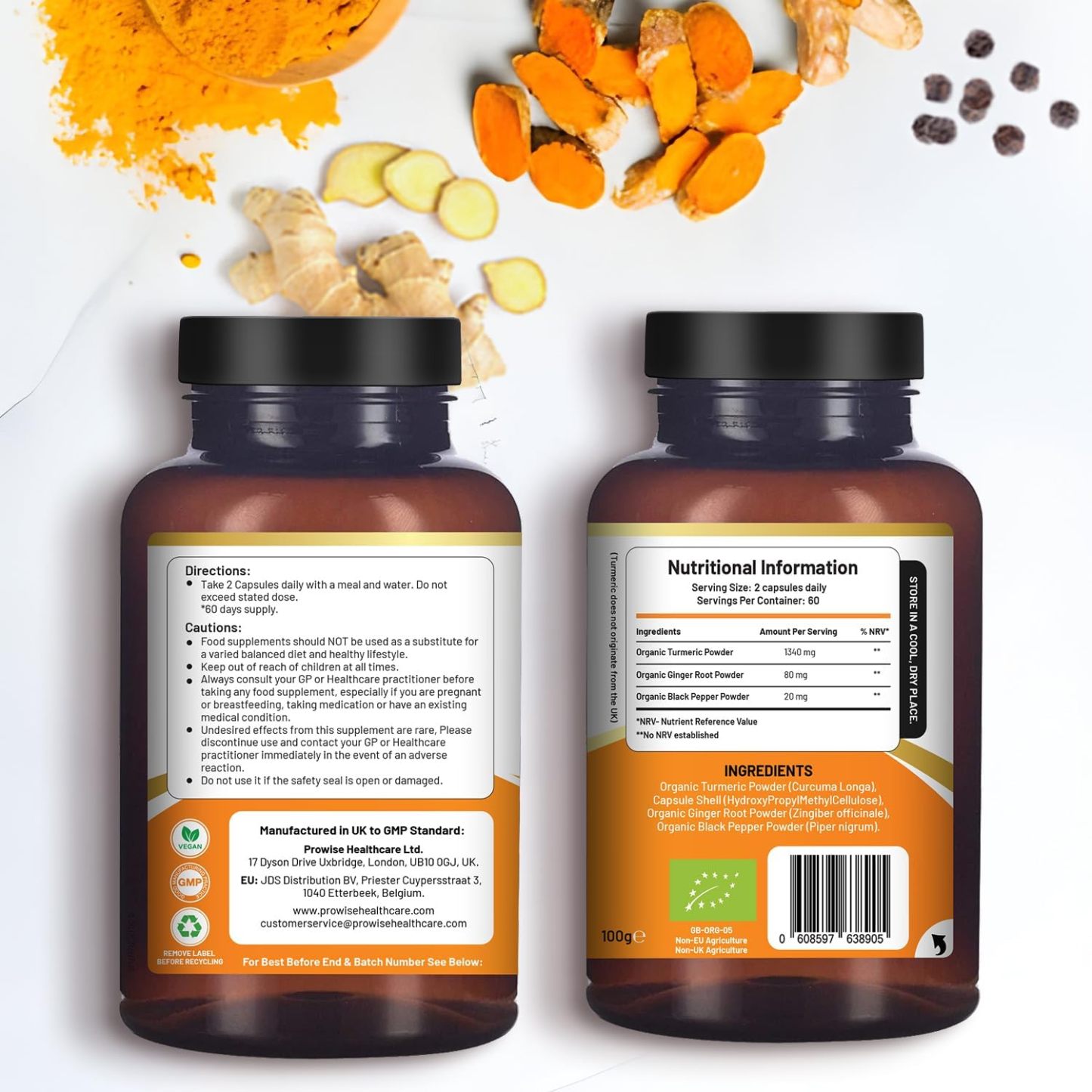 Zeveri Kurkuma Curcumin 1440 mg mit schwarzem Pfeffer und Ingwer I 120 Vegane Kurkuma-Kapseln Hochfest