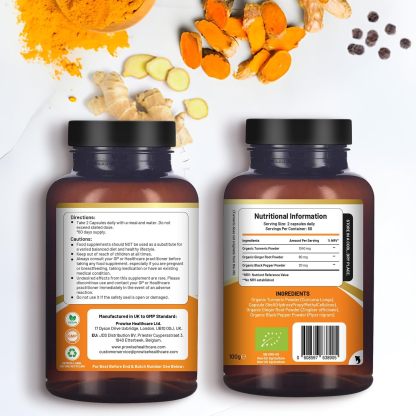 Zeveri Kurkuma Curcumin 1440 mg mit schwarzem Pfeffer und Ingwer I 120 Vegane Kurkuma-Kapseln Hochfest