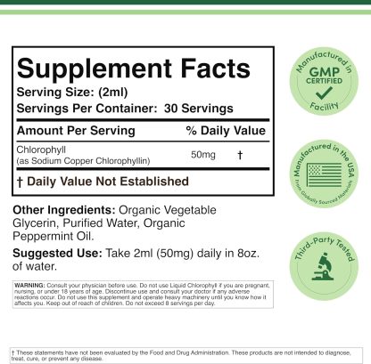 Zeveri Gotas líquidas de clorofila – para la digestión, la salud intestinal, la energía y la desintoxicación – Vegano seguro (rico, textura completa y sabor, sin agua), 2 onzas con sabor a menta