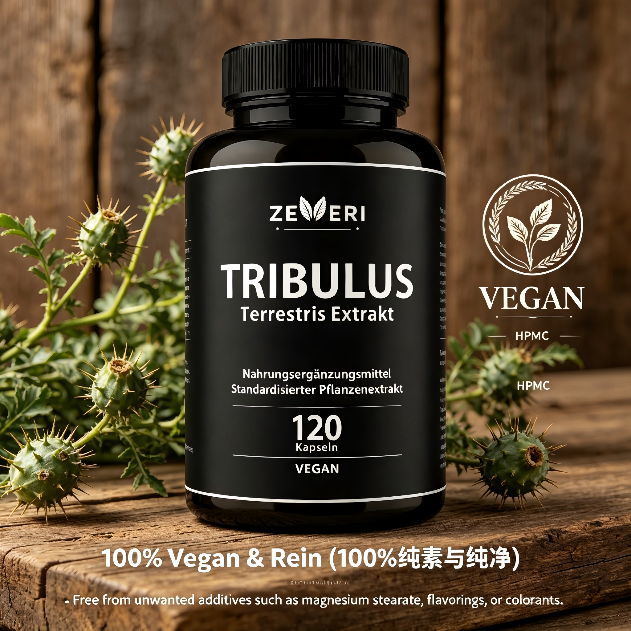 ZEERI Tribulus Terrestris Extrakt - 120 vegane Kapseln - Standardisierter Pflanzenextrakt - Ohne unerwünschte Zusätze