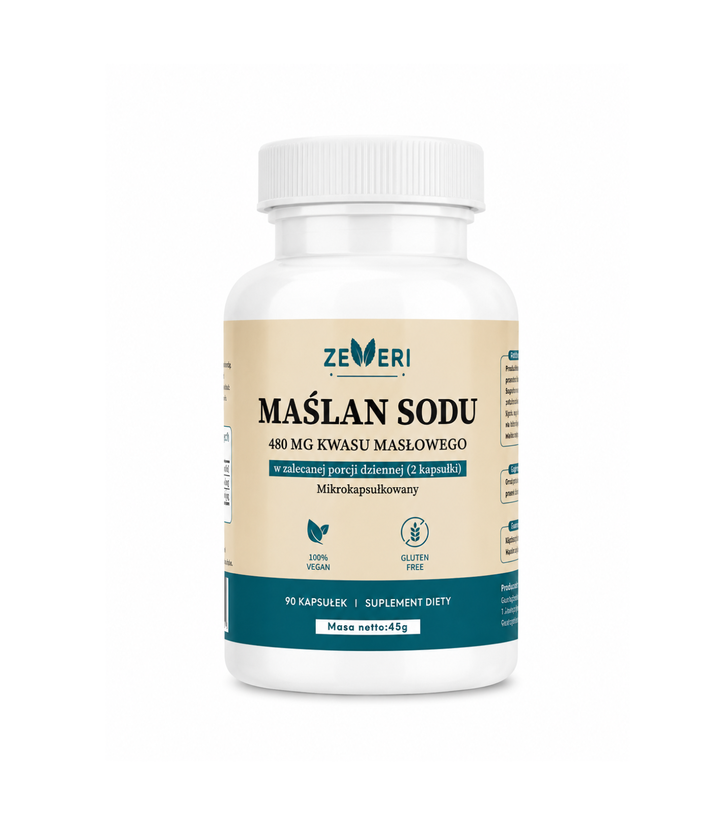 ZEVERI Maślan SODU 1200mg Na Jelita Trawienie | Kwas Masłowy - 90 Kapsułek sztuk