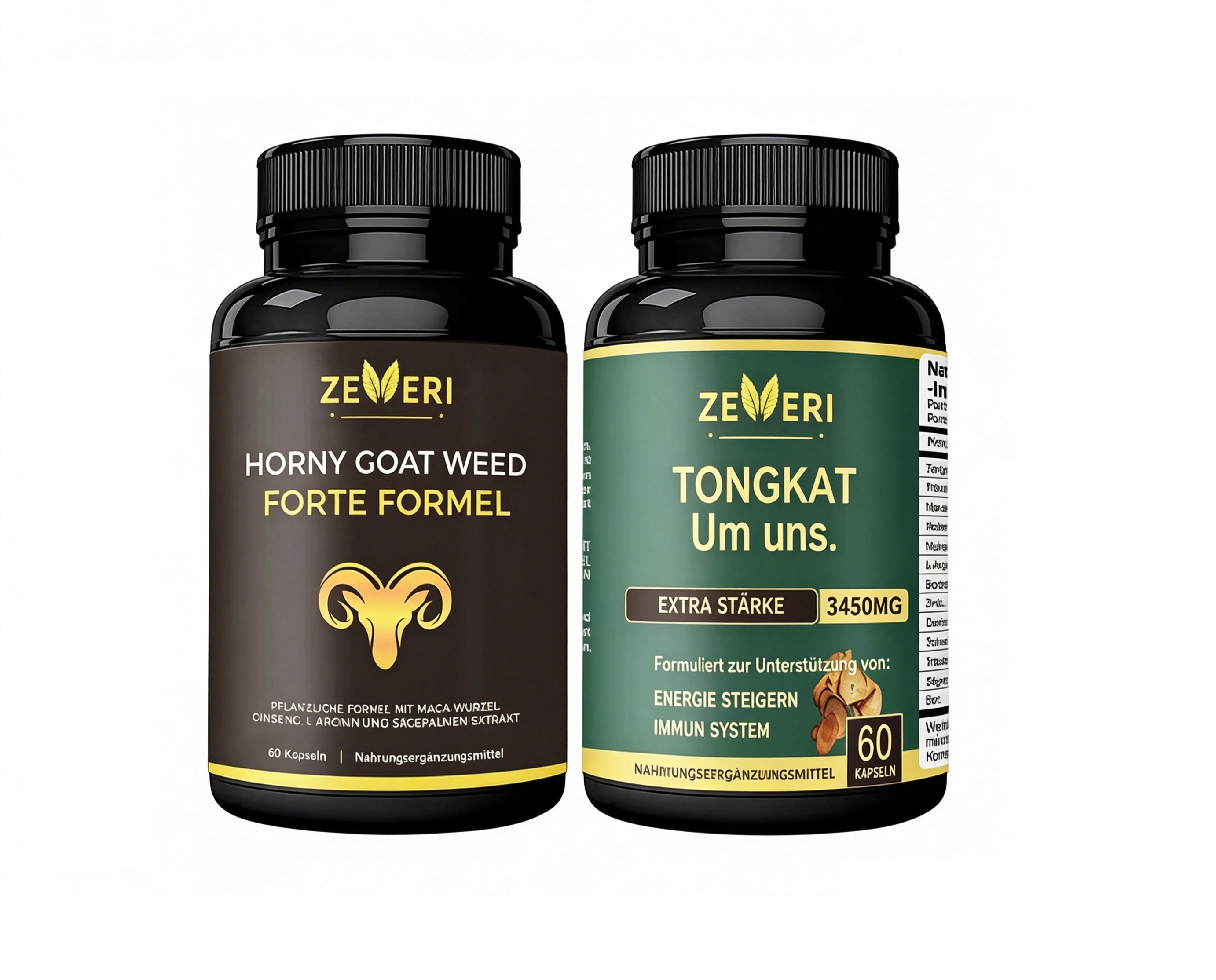 Zeveri Tongkat Ali- und Horny Goat Weed-Kapseln, 120 Kapseln, mit Maca, Ginseng und Tribulus. Pflanzliche Mischung zur Unterstützung von Energie, Ausdauer und Vitalität, für Männer, 2-Monats-Vorrat