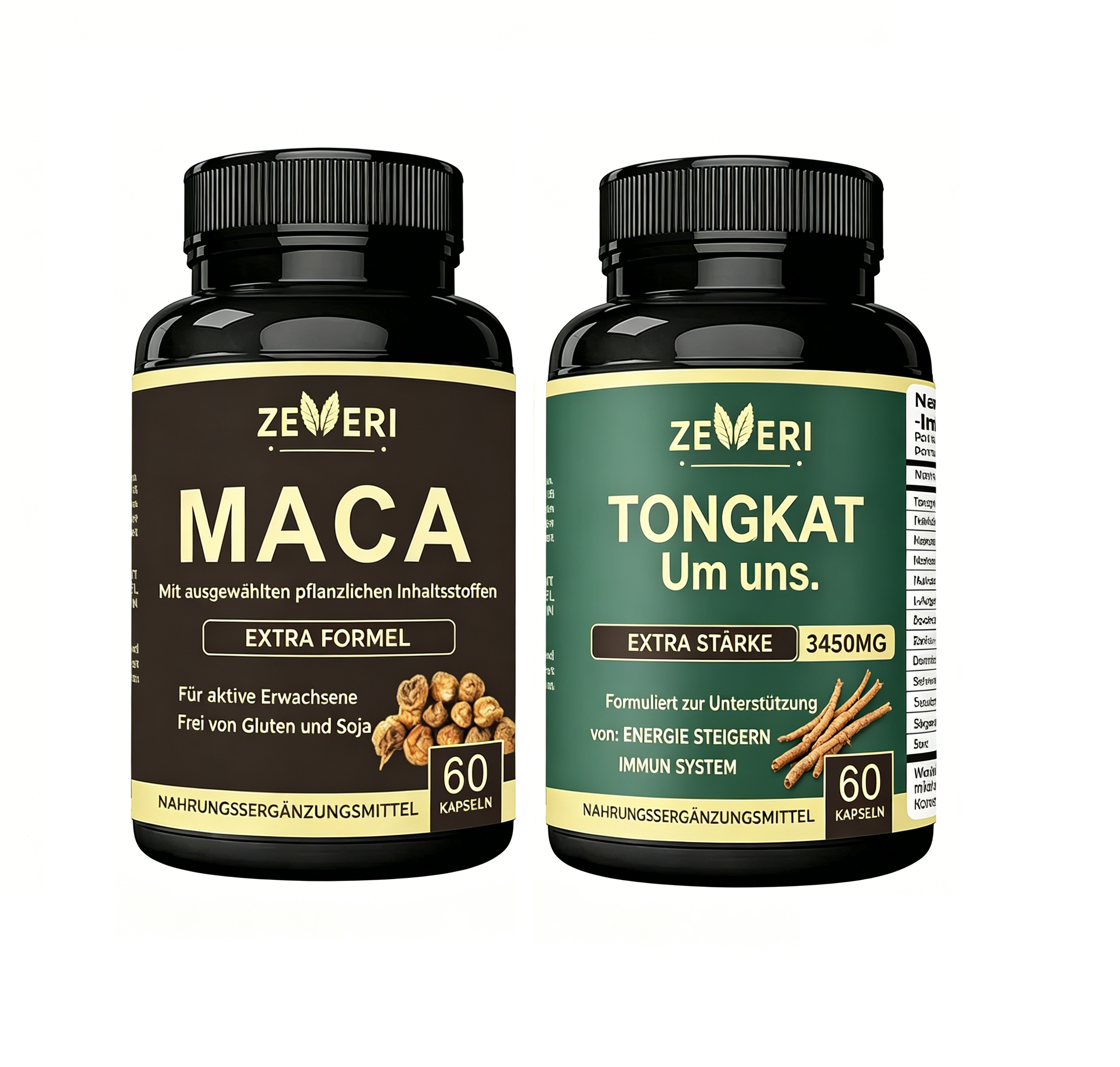 Zeveri Maca- und Tongkat Ali-Kapseln, 120 Kapseln, mit Ginseng, Ashwagandha und Tribulus. Pflanzliche Formel zur Unterstützung von Energie und Vitalität, für aktive Männer, 2-Monats-Vorrat
