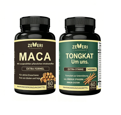 Zeveri Maca- und Tongkat Ali-Kapseln, 120 Kapseln, mit Ginseng, Ashwagandha und Tribulus. Pflanzliche Formel zur Unterstützung von Energie und Vitalität, für aktive Männer, 2-Monats-Vorrat