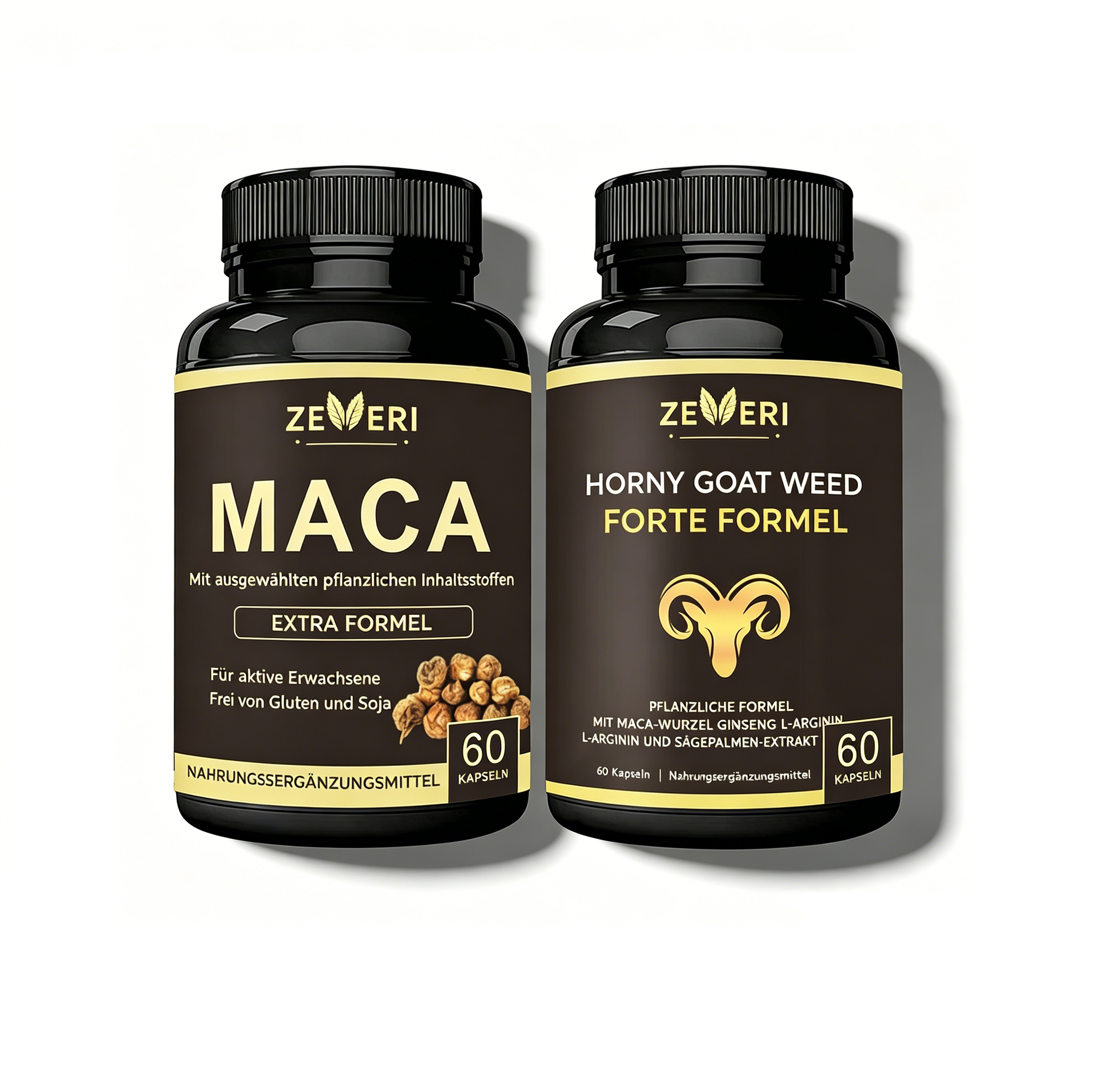 Zeveri Maca- und Horny Goat Weed-Kapseln, 120 Kapseln, enthalten Maca, Ginseng und Tribulus. Nahrungsergänzungsmittel für Männer, natürlicher Booster, steigert männliche Vitalität, 2-Monats-Vorrat