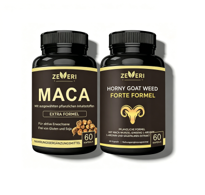 Zeveri Maca- und Horny Goat Weed-Kapseln, 120 Kapseln, enthalten Maca, Ginseng und Tribulus. Nahrungsergänzungsmittel für Männer, natürlicher Booster, steigert männliche Vitalität, 2-Monats-Vorrat