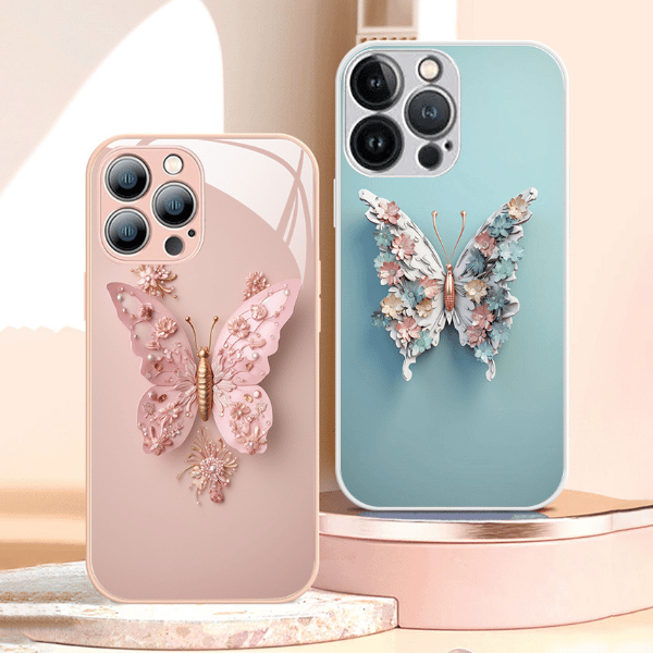 Flat 3D Butterfly Pattern Plastic Cover Compatible with iPhone