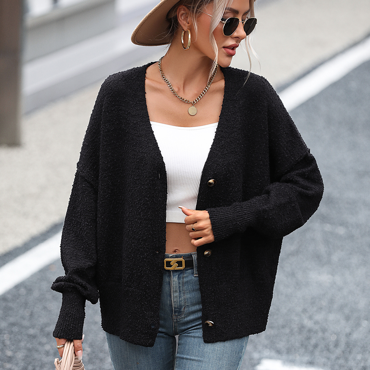 Hollow pullover fashionable sweater for women round neck sweater for women