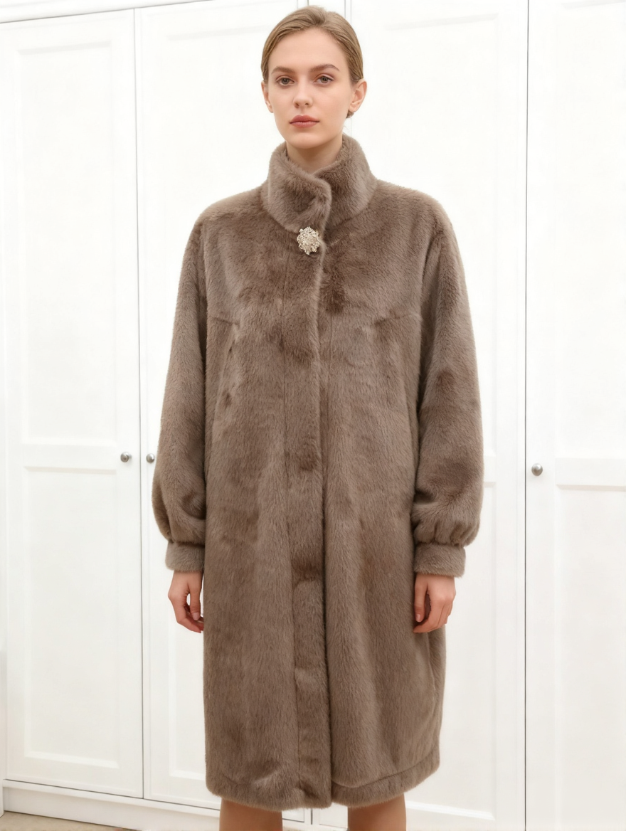 Női luxus műbársony középhosszú kabát
