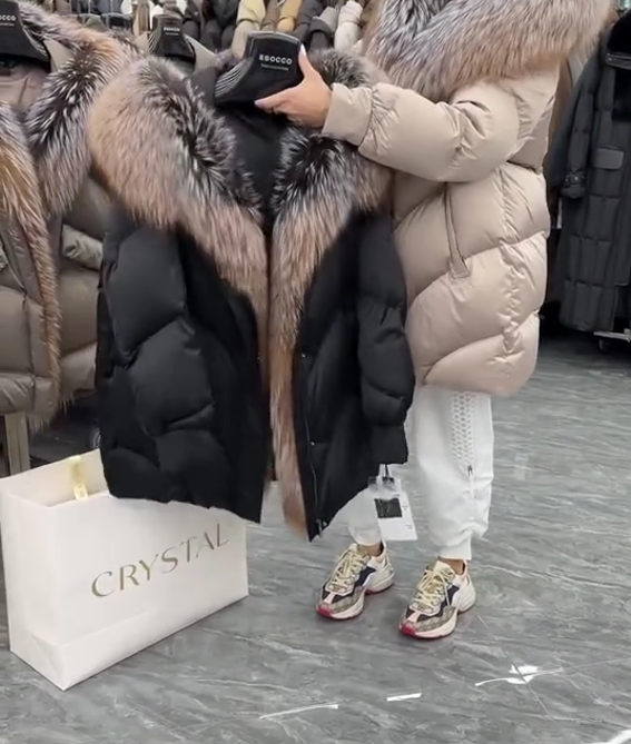 Női vastag polárgalléros kapucnis pehelykabát