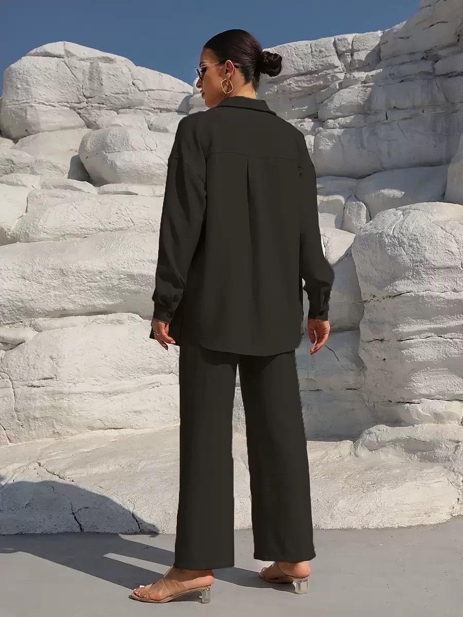 Laza pamut és lenvászon kardigán kétrészes szett