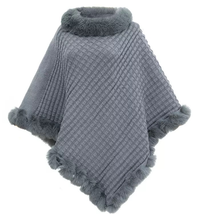 Luxe Faux Fur-Trimmed Poncho