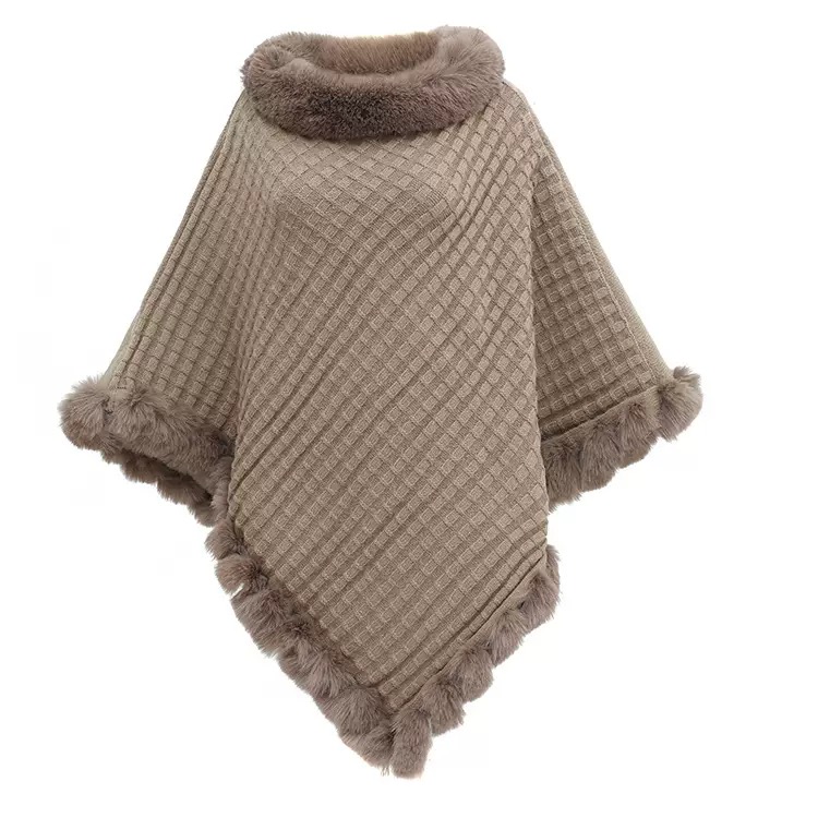 Luxe Faux Fur-Trimmed Poncho