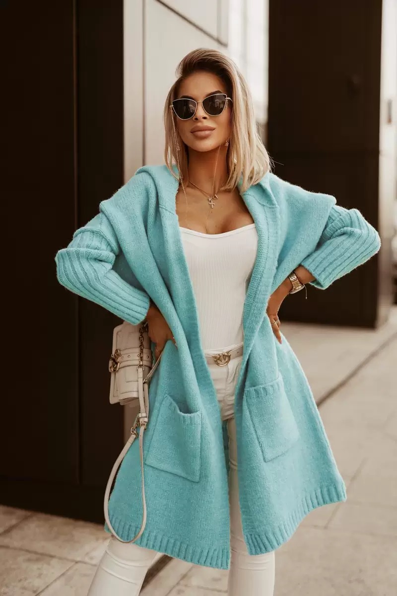 Női középhosszúságú kapucnis gyapjú kardigán