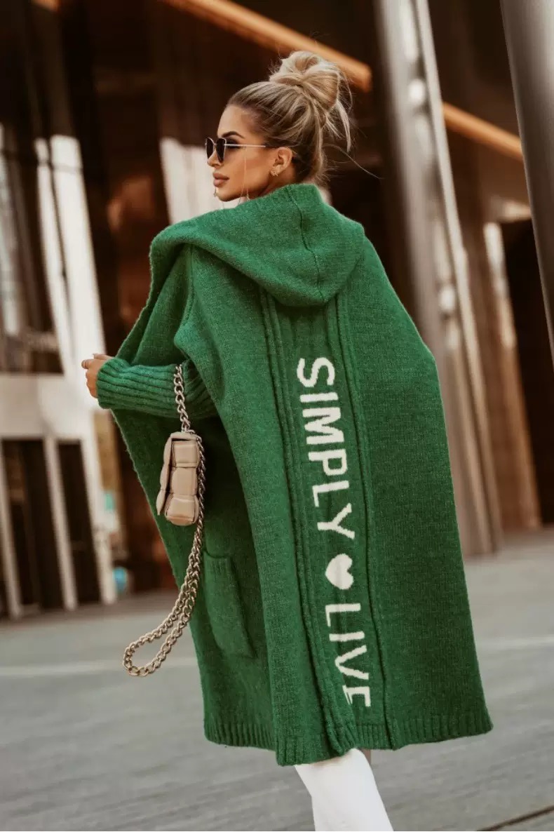 Női középhosszúságú kapucnis gyapjú kardigán