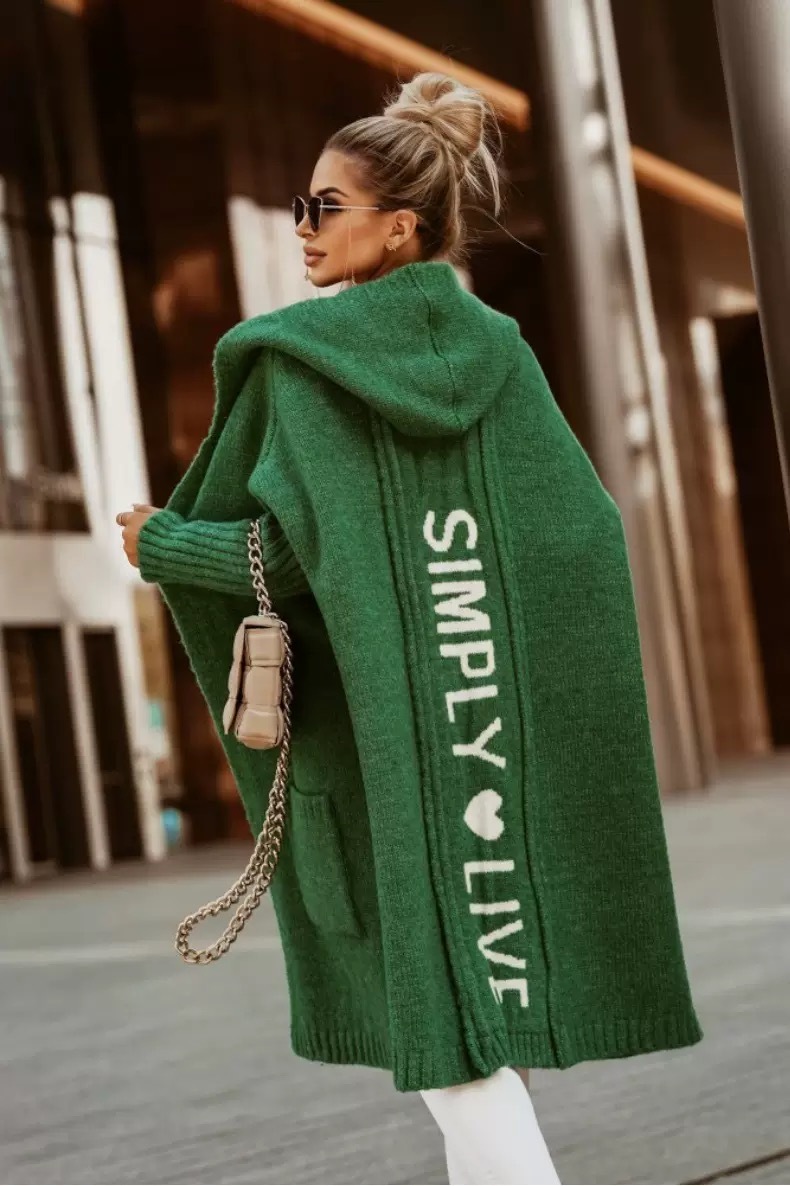 Női középhosszúságú kapucnis gyapjú kardigán