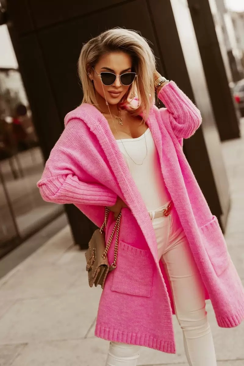 Női középhosszúságú kapucnis gyapjú kardigán