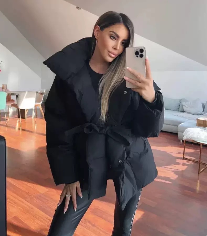 Női bársony rövid öves pehelykabát