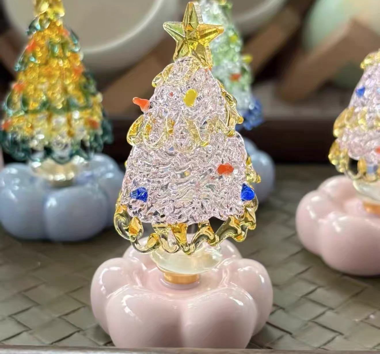 Handmade Glass Christmas Tree with Ceramic Cloud Base