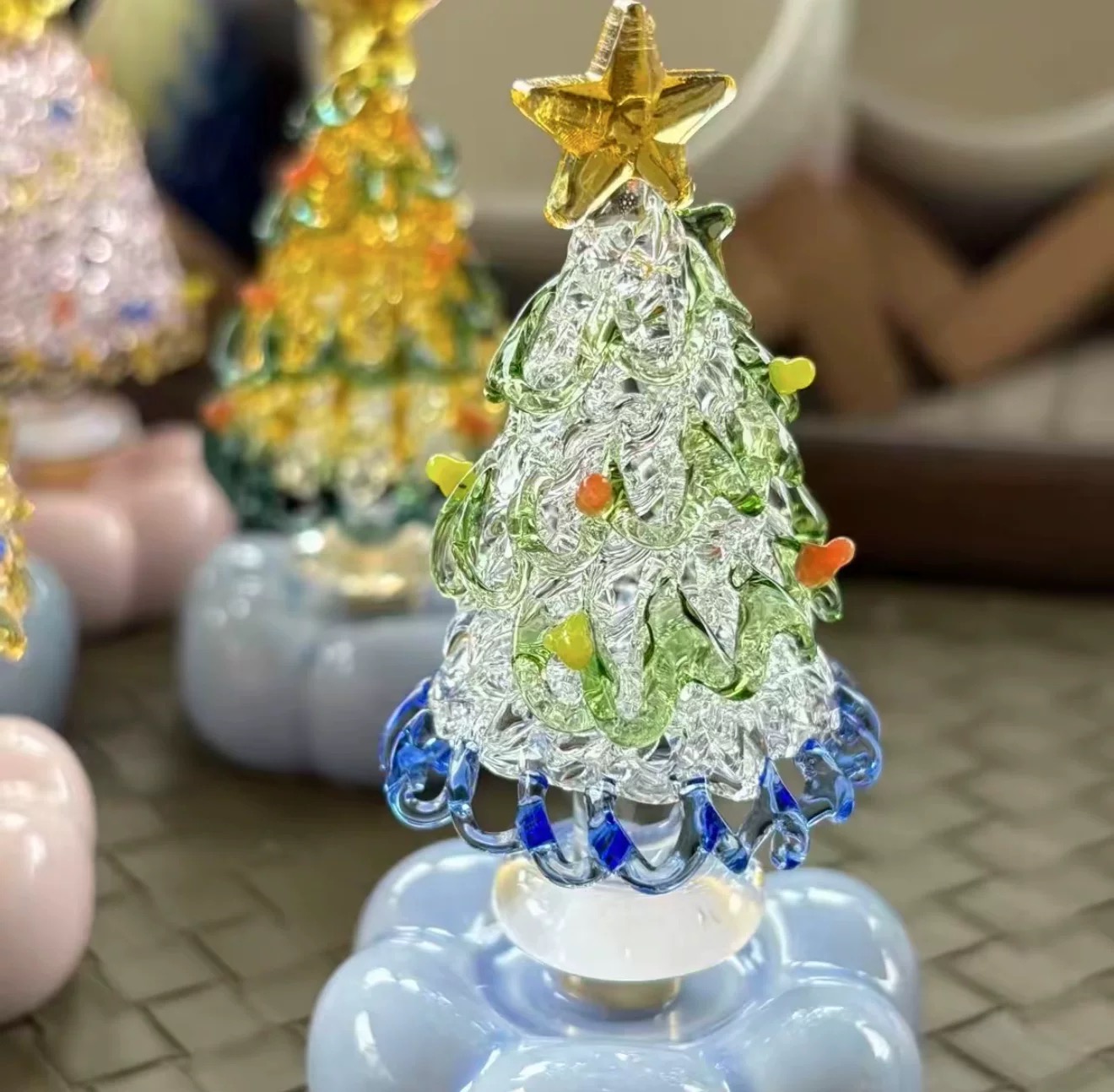 Handmade Glass Christmas Tree with Ceramic Cloud Base