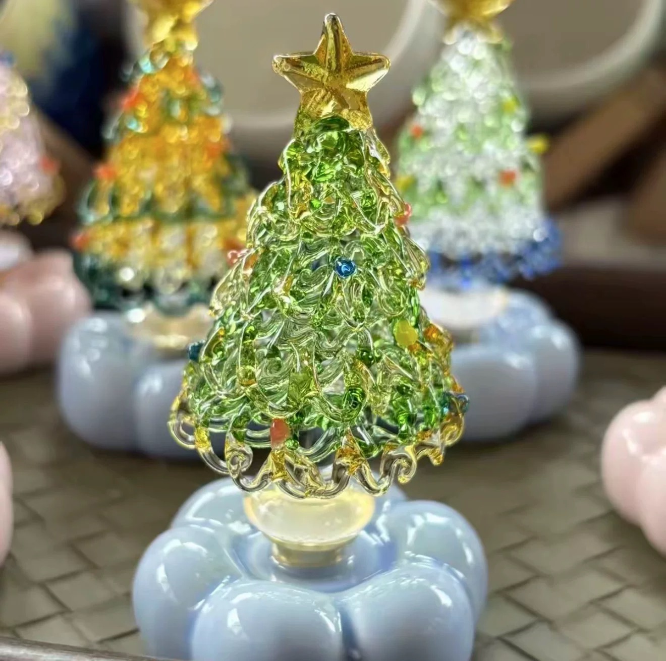 Handmade Glass Christmas Tree with Ceramic Cloud Base