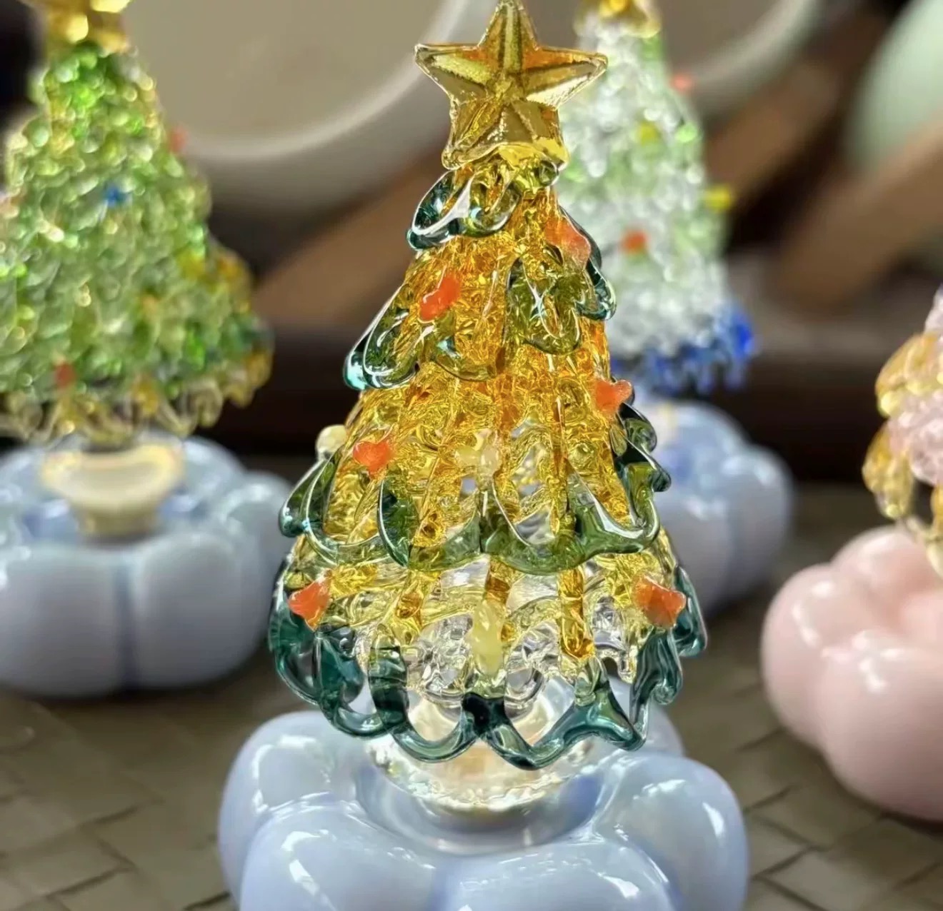Handmade Glass Christmas Tree with Ceramic Cloud Base