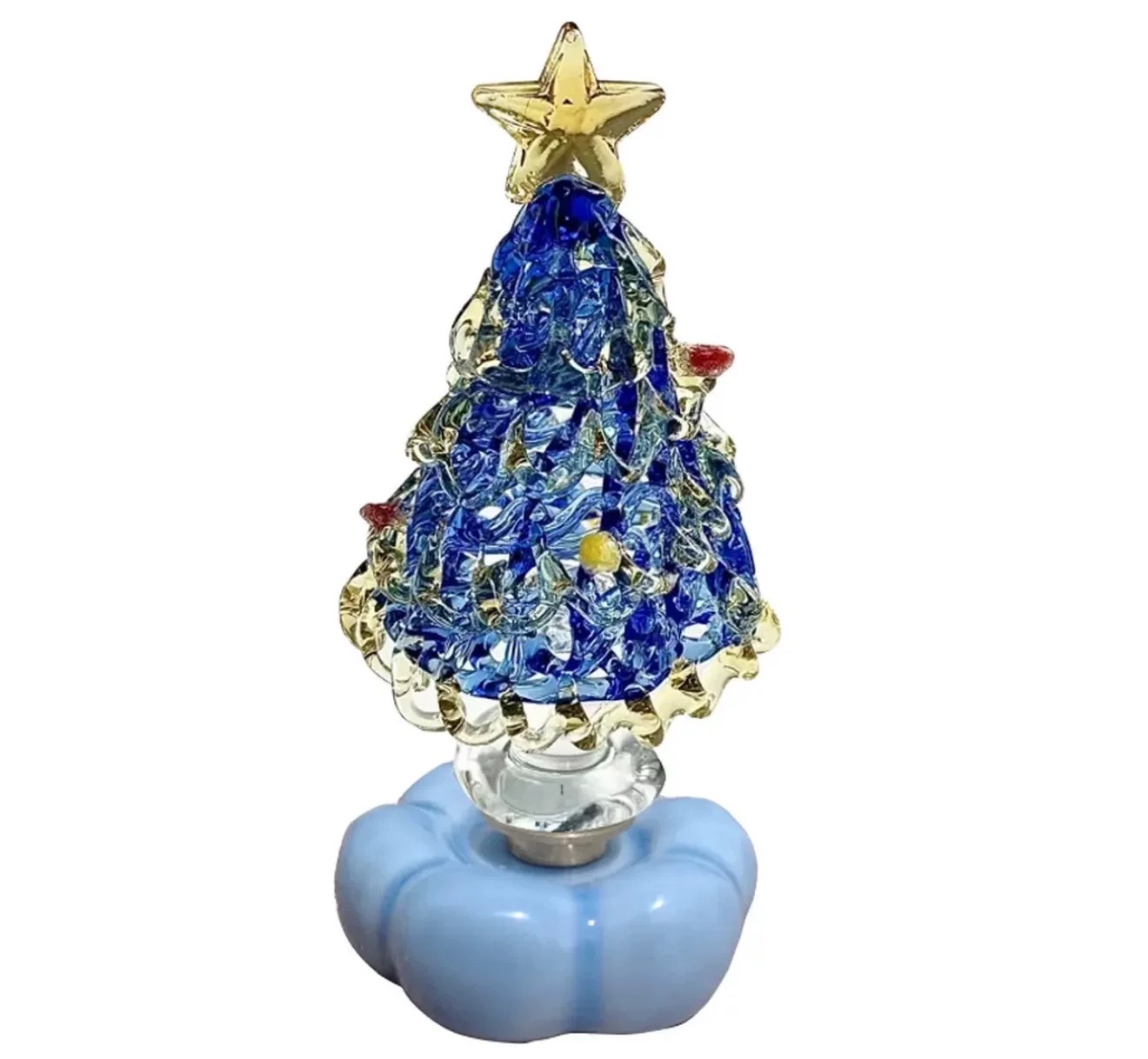 Handmade Glass Christmas Tree with Ceramic Cloud Base