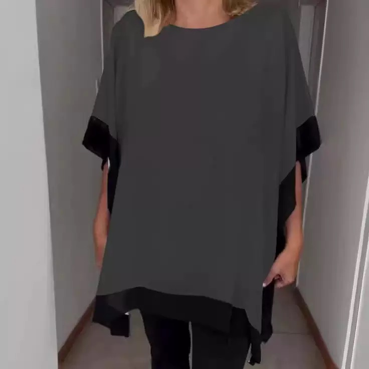 Női kerek nyakú, színblokkolt denevérszárnyú ujjú felső