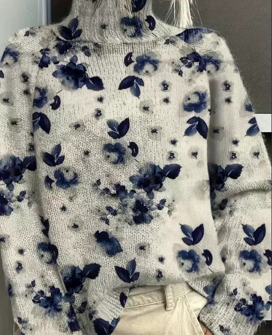 Női divatos, lezser garbós, graffiti mintás pulóver