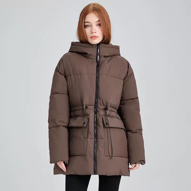 Női középhosszú pufi kabát kapucnival