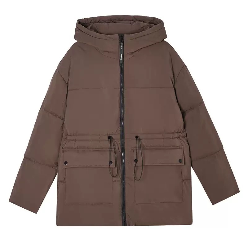 Női középhosszú pufi kabát kapucnival