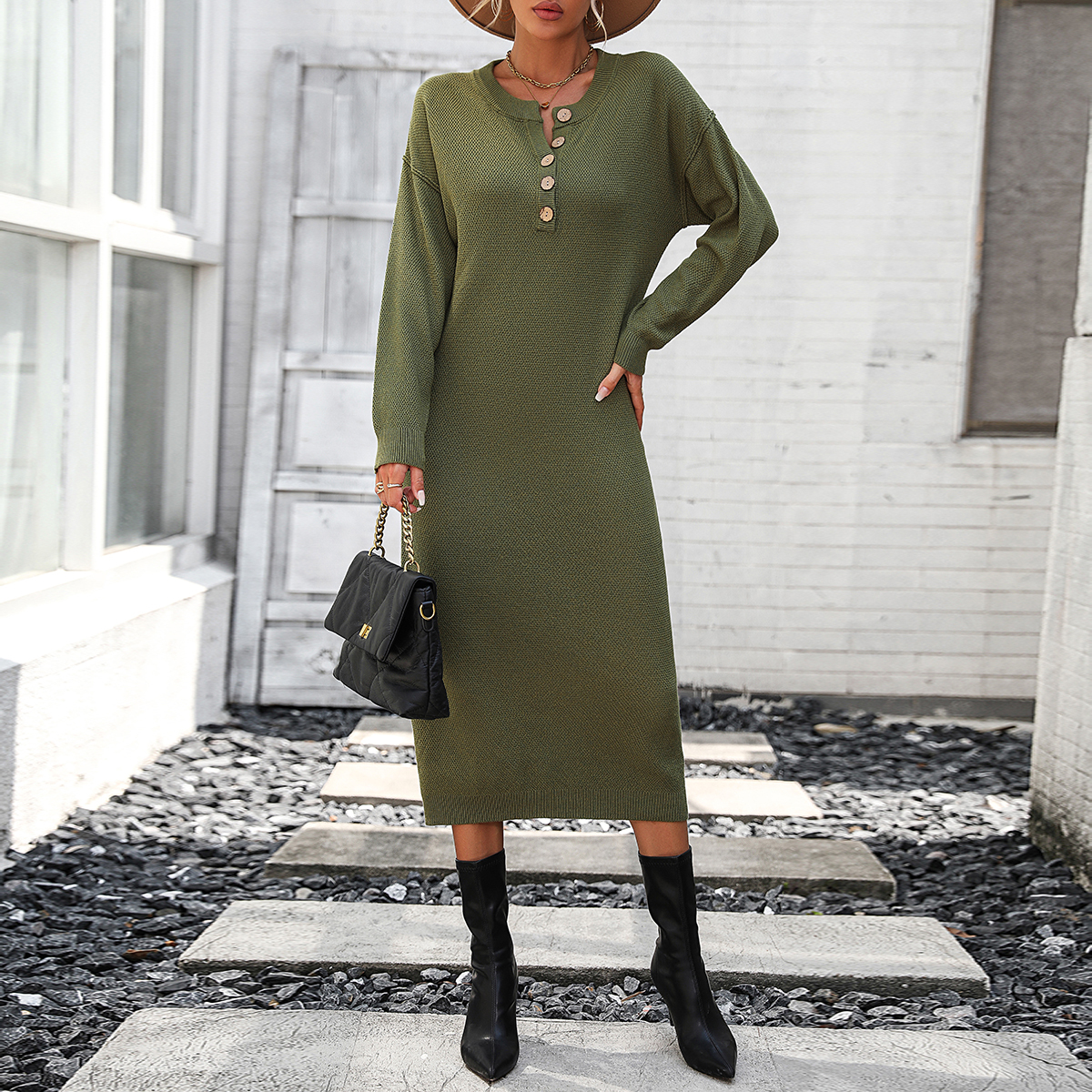 Buttoned sweater dress fashionable commuter sweater for women