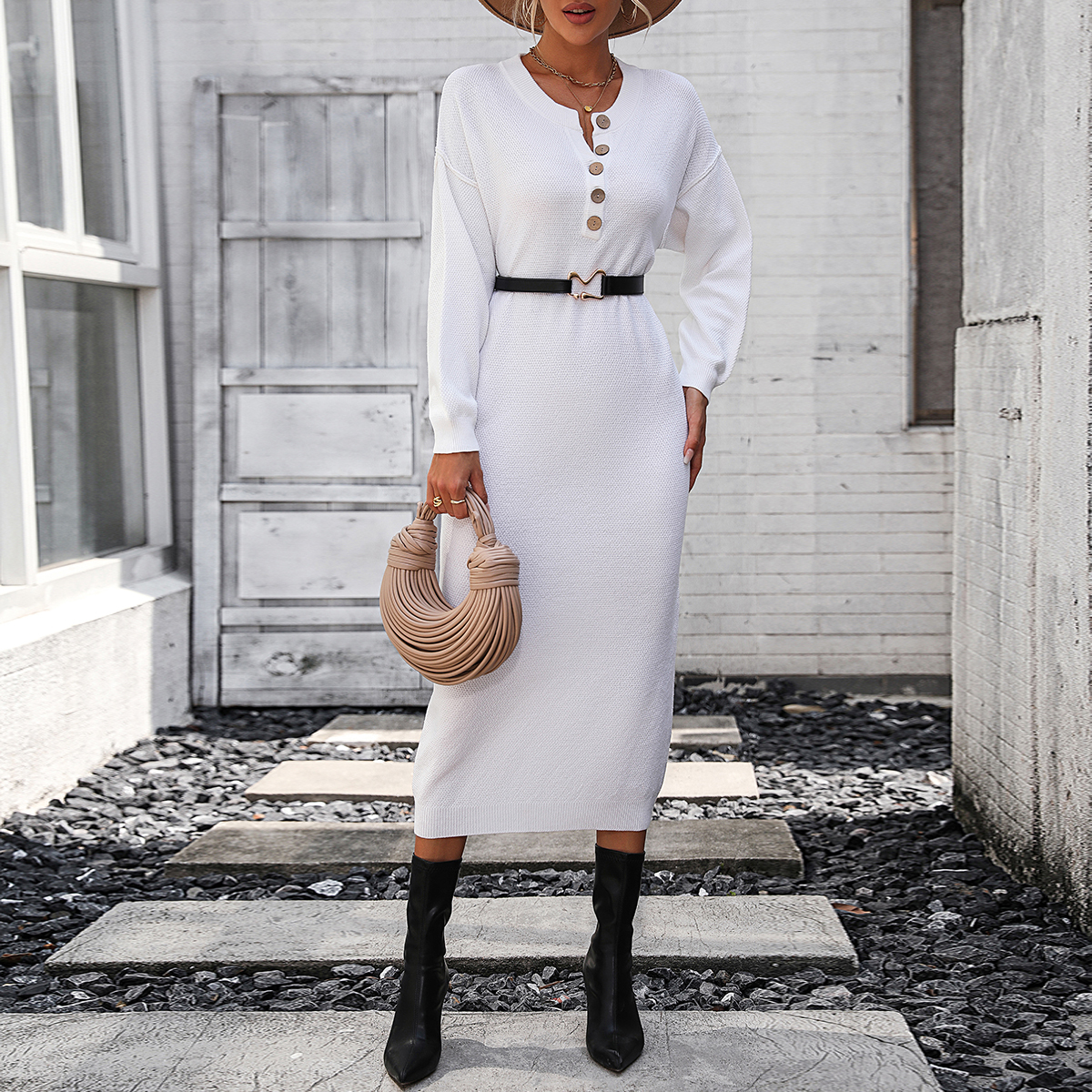 Buttoned sweater dress fashionable commuter sweater for women