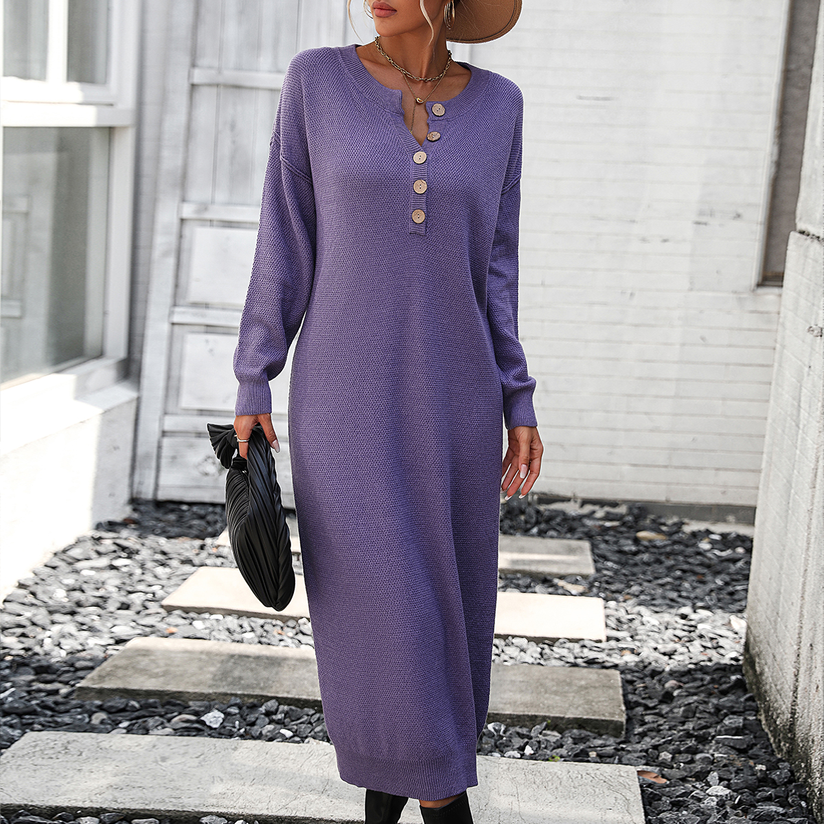 Buttoned sweater dress fashionable commuter sweater for women