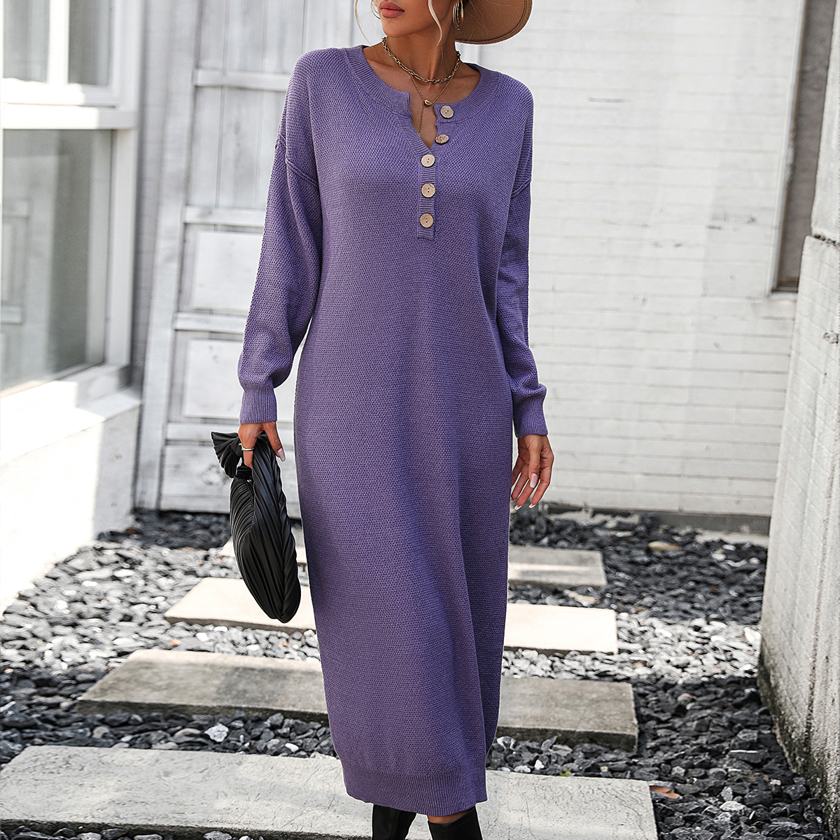 Buttoned sweater dress fashionable commuter sweater for women