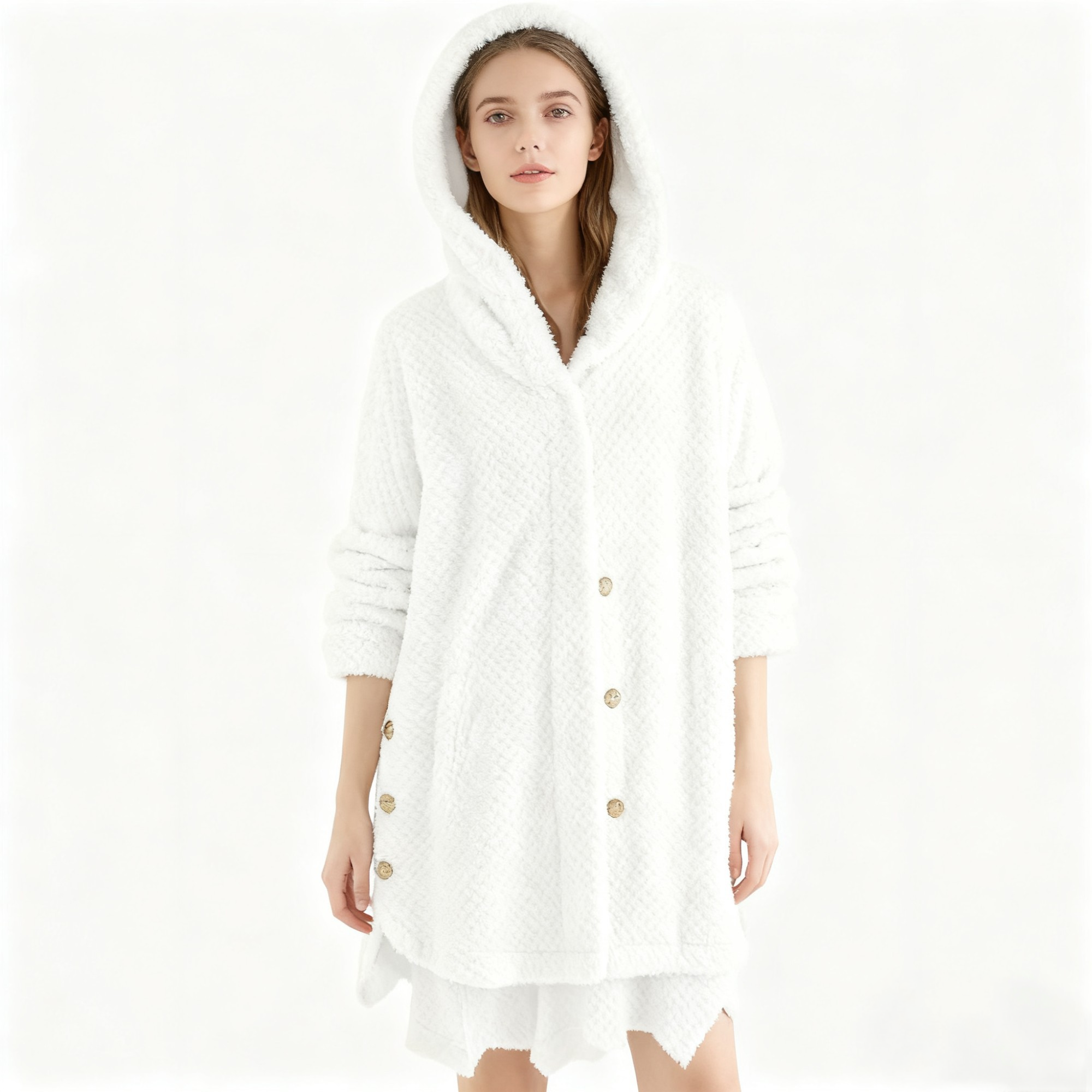 Női egyszínű, kapucnis, gombos, bordázott dzseki