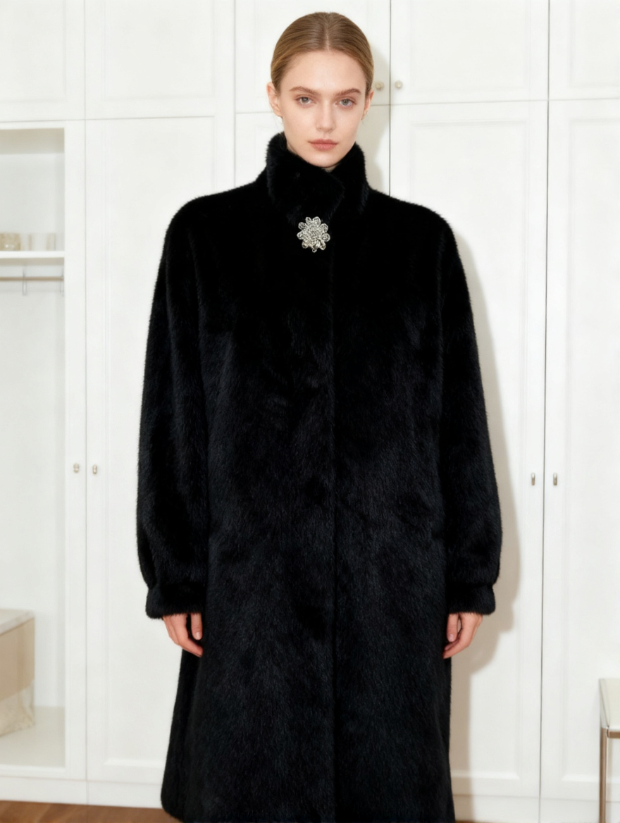 Női luxus műbársony középhosszú kabát