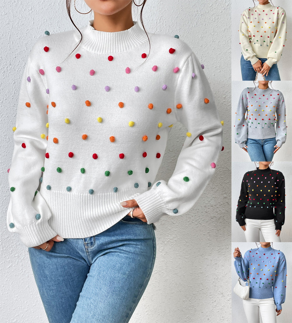 Colorful thread ball women's knitted sweater women's fashionable sweater
