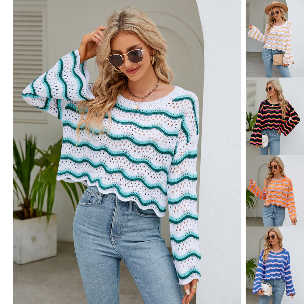 Women's long-sleeved round neck new style knitted striped sweater
