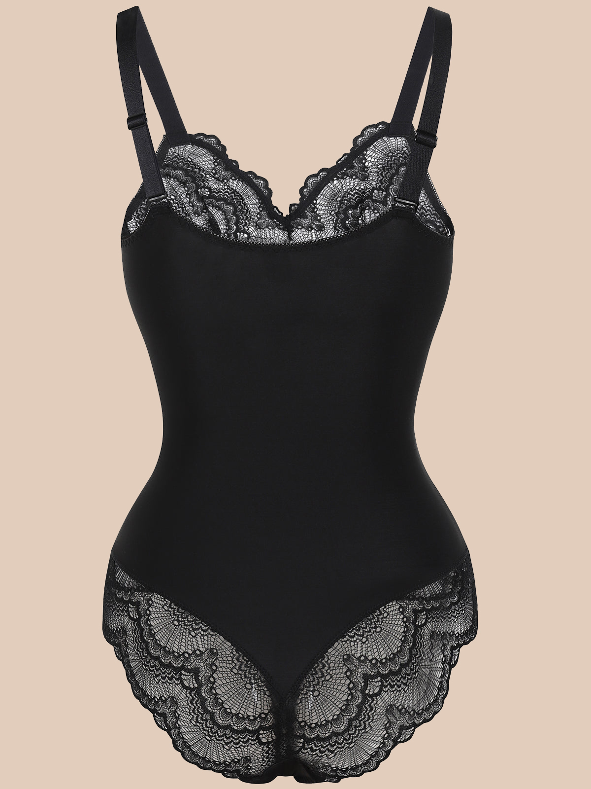 Lace Shapewear V-neck Bodysuit Tummy Control Backless Body Shaper - Bl-SALLIBERTY