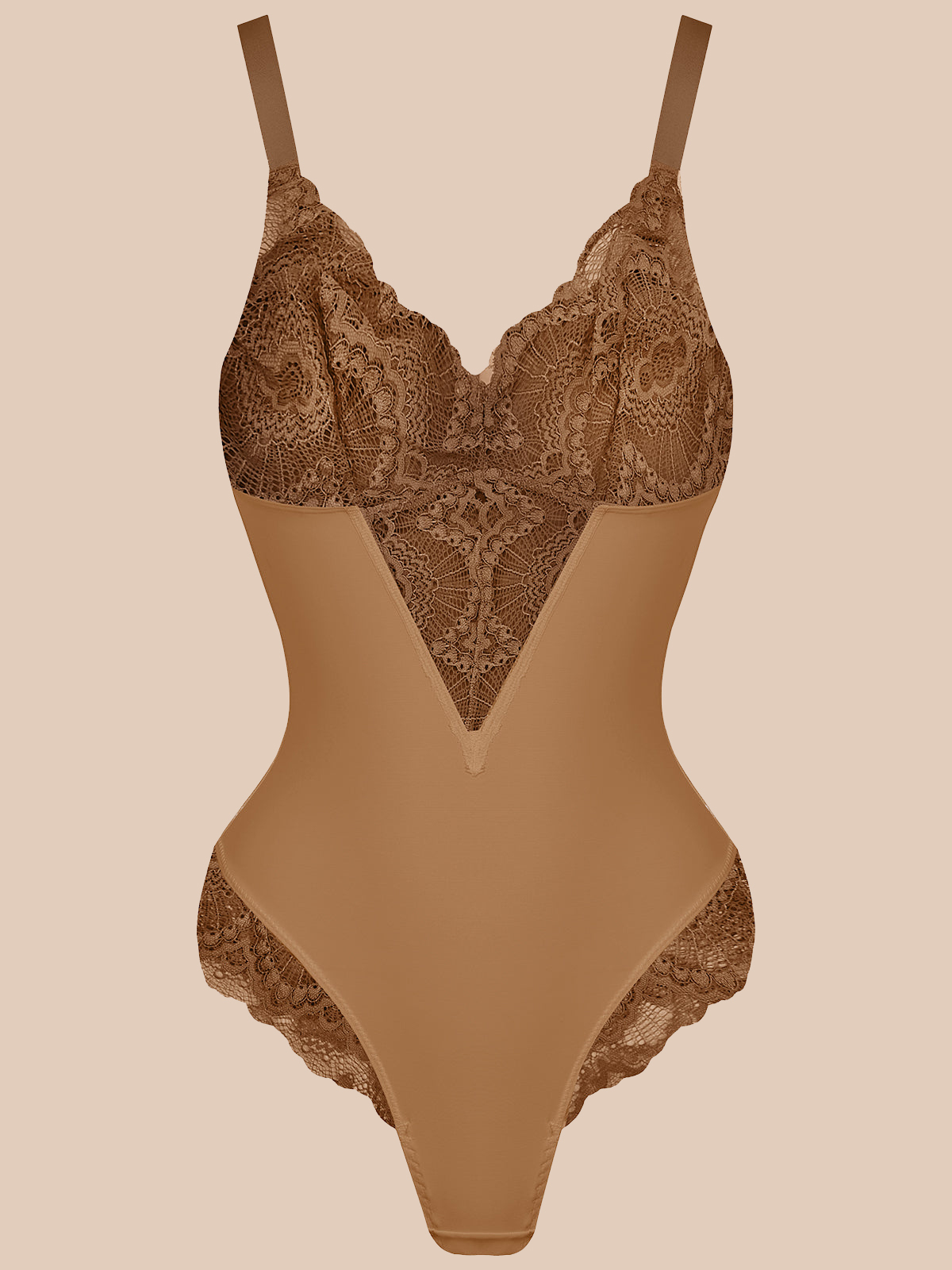 Lace Shapewear V-neck Bodysuit Tummy Control Backless Body Shaper - Bl-SALLIBERTY