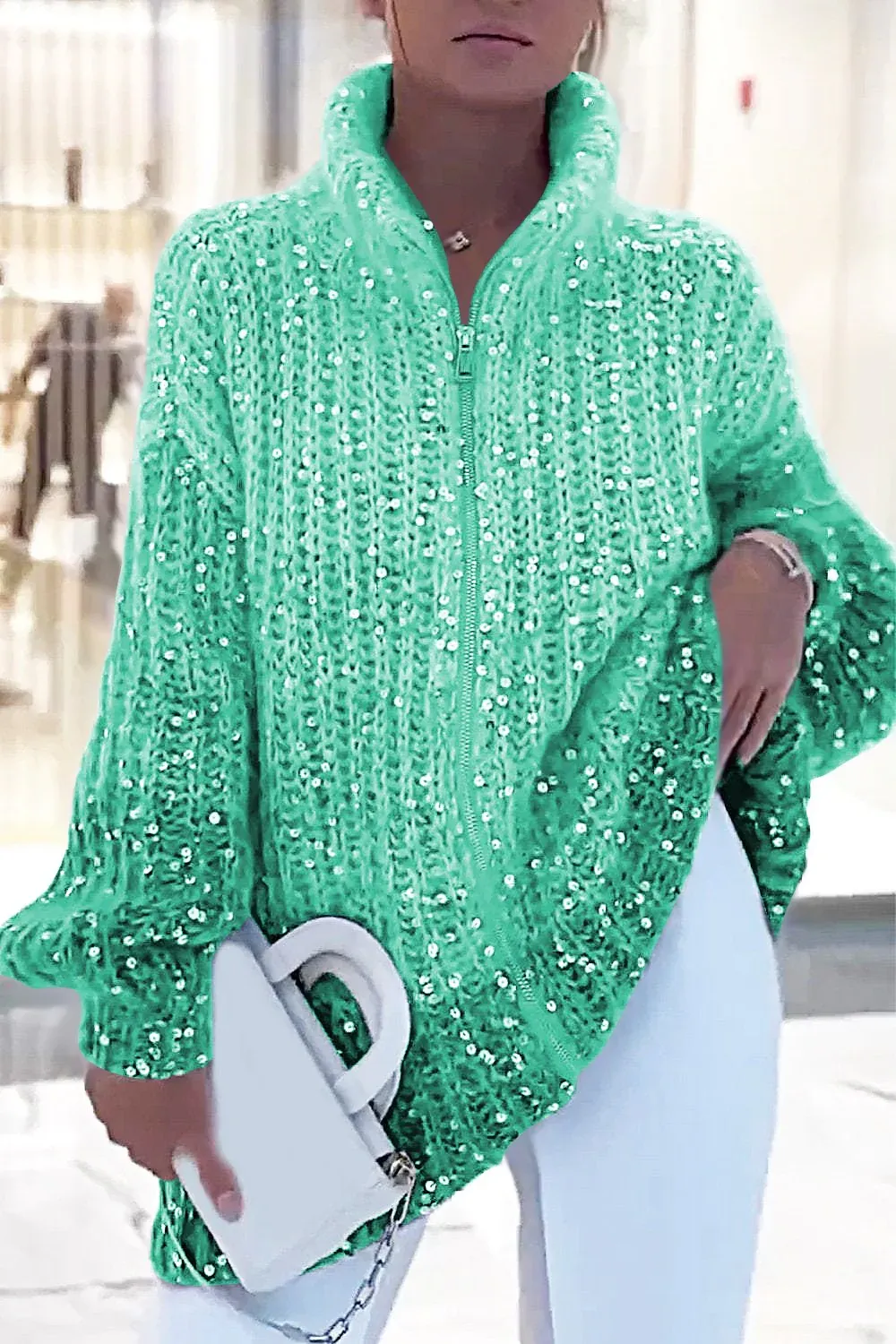 Női csillogó pulóver kardigán