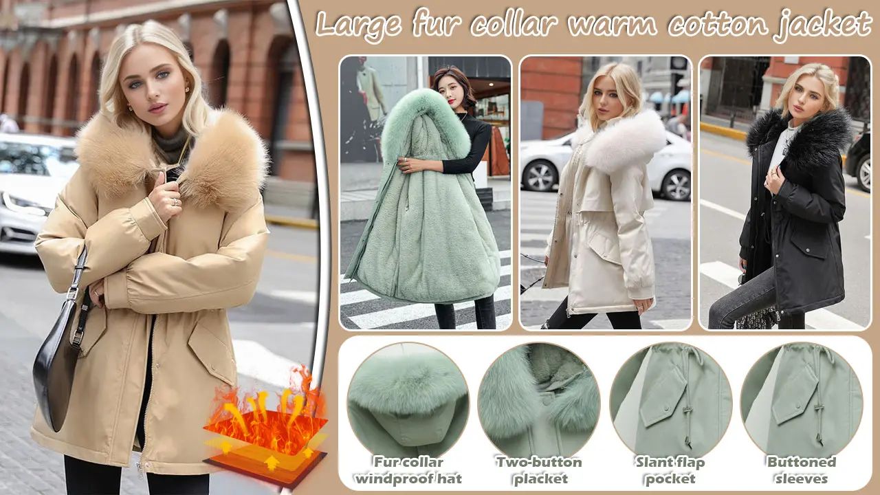 【M-3XL】Női meleg pamut kabát nagy plüss gallérral