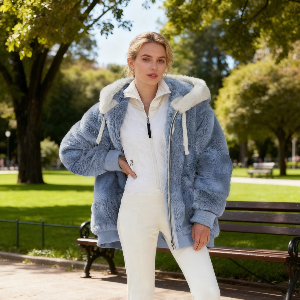 Női kapucnis polárkabát báránybőr béléssel