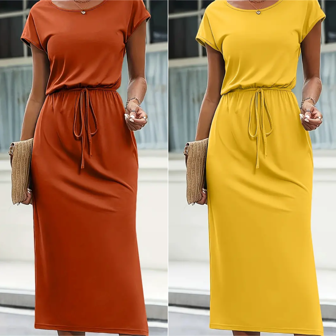 【S-5XL】Nowa modna sukienka w talii, wakacyjna sukienka z okrągłym dekoltem