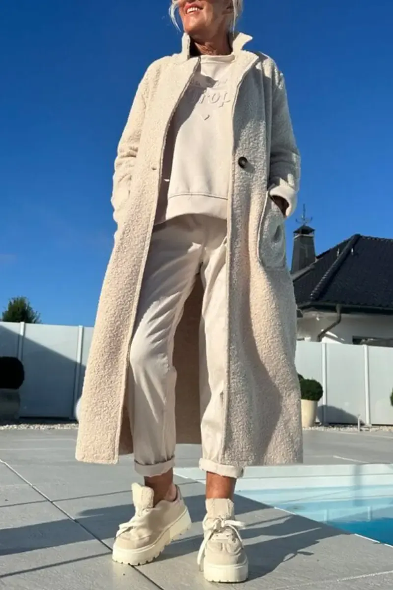 Női állógalléros plüss temperamentumos hétköznapi kabát