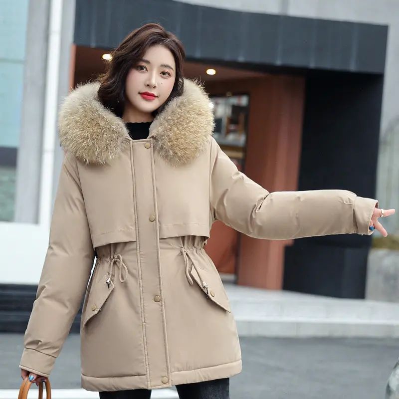 【M-3XL】Női meleg pamut kabát nagy plüss gallérral