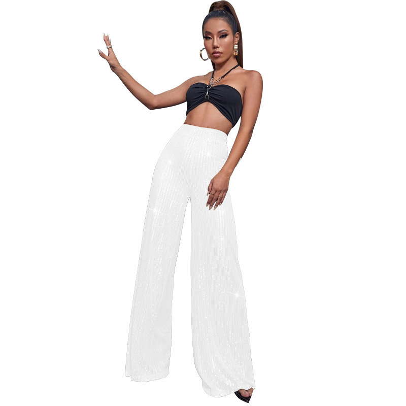 2024 Summer Women's High Waist Fashion Casual Pants Sequin Loose Drape Wide Leg Pants